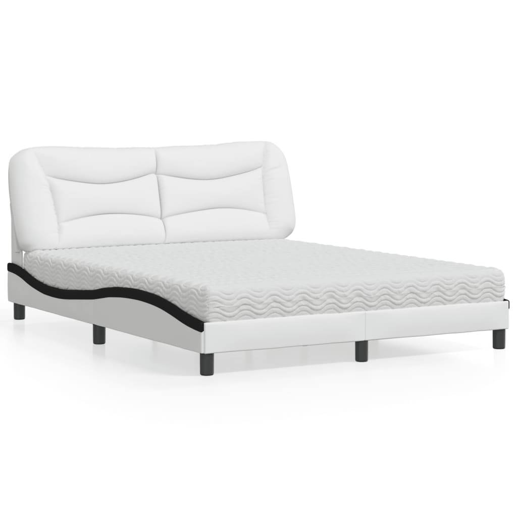 vidaXL Bett mit Matratze "Hvar" Weiß und Schwarz 160x200 cm Kunstleder