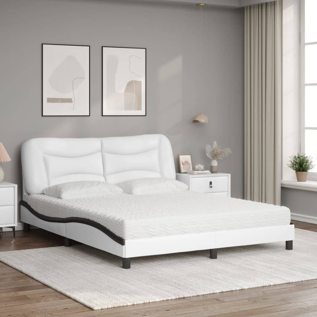 vidaXL Bett mit Matratze "Hvar" Weiß und Schwarz 160x200 cm Kunstleder