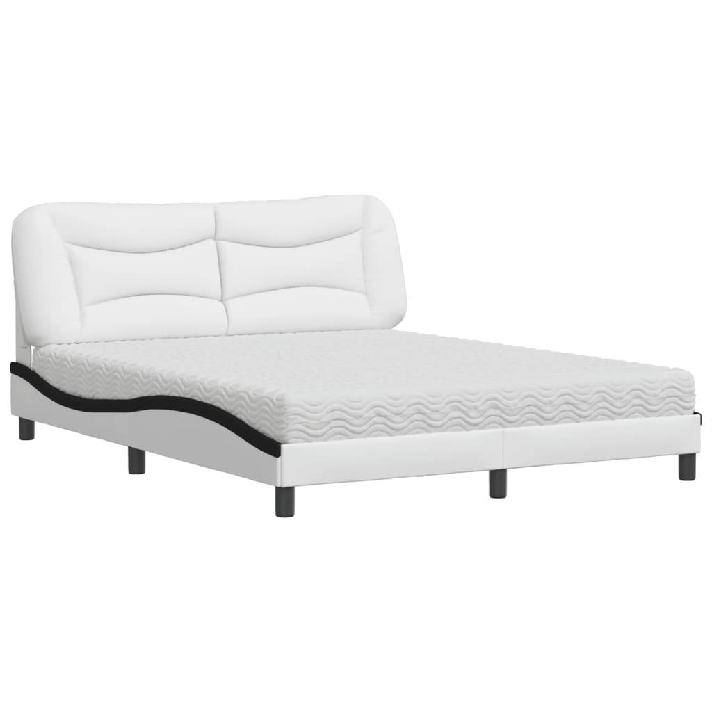 vidaXL Bett mit Matratze "Hvar" Weiß und Schwarz 160x200 cm Kunstleder