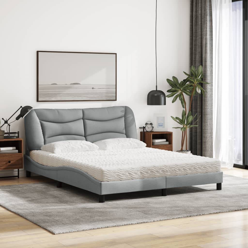 vidaXL Bett mit Matratze "Hvar" Hellgrau 160x200 cm Stoff