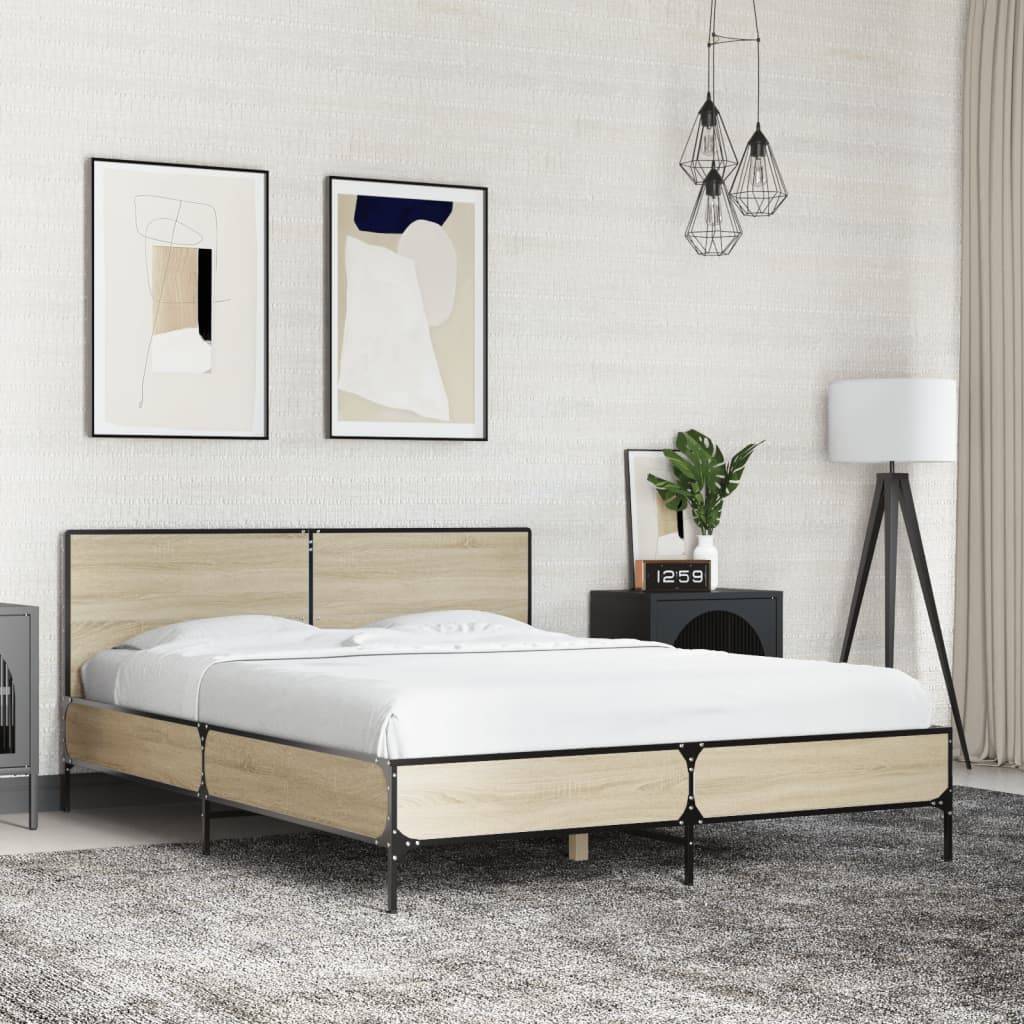 vidaXL Bettgestell Sonoma-Eiche 140x200 cm Holzwerkstoff und Metall