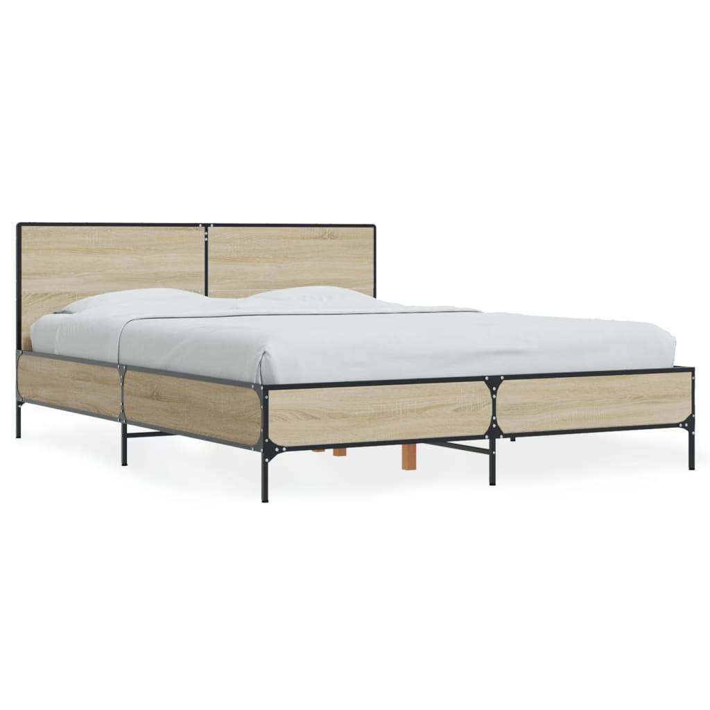 vidaXL Bettgestell Sonoma-Eiche 140x200 cm Holzwerkstoff und Metall