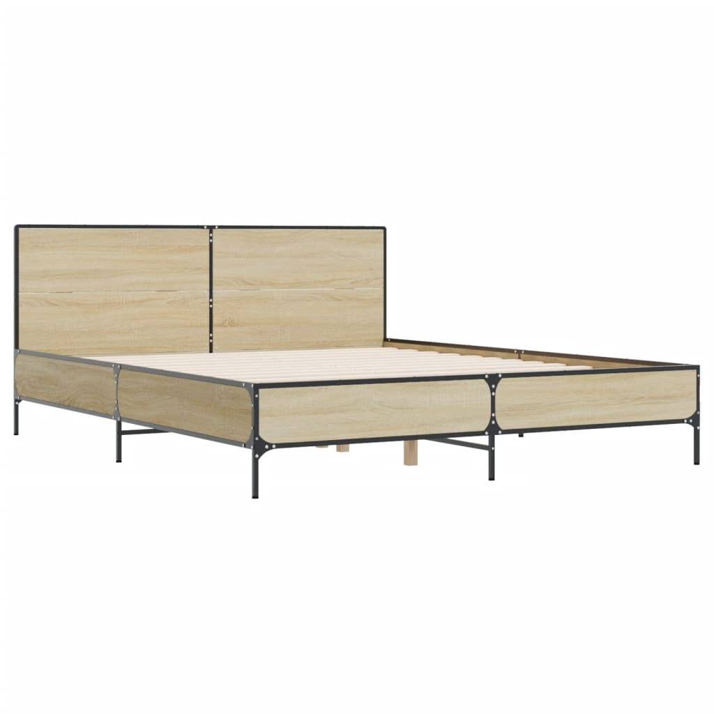 vidaXL Bettgestell Sonoma-Eiche 140x200 cm Holzwerkstoff und Metall