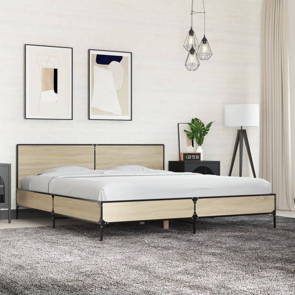 vidaXL Bettgestell Sonoma-Eiche 180x200 cm Holzwerkstoff und Metall