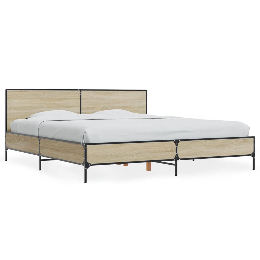 vidaXL Bettgestell Sonoma-Eiche 180x200 cm Holzwerkstoff und Metall