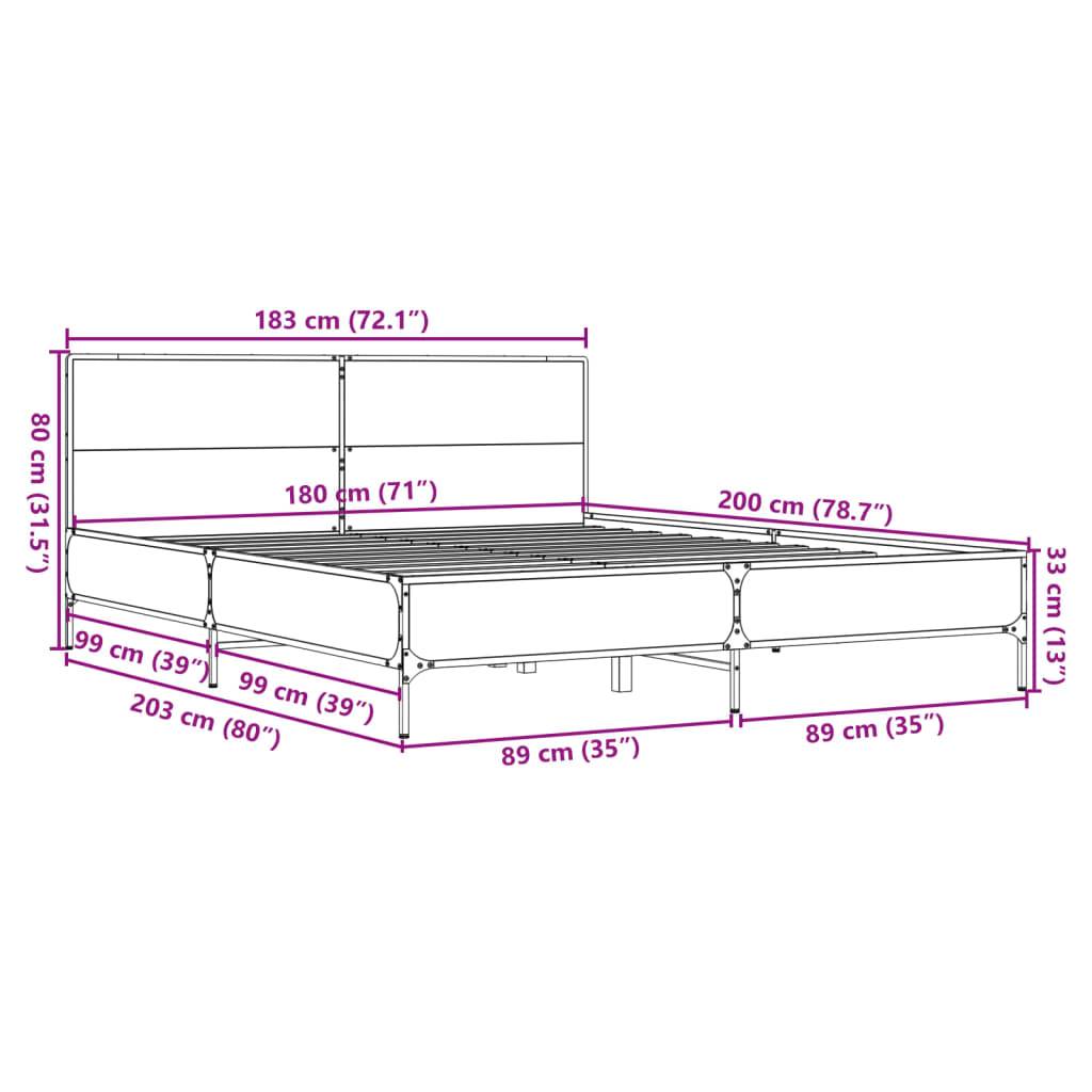 vidaXL Bettgestell Sonoma-Eiche 180x200 cm Holzwerkstoff und Metall