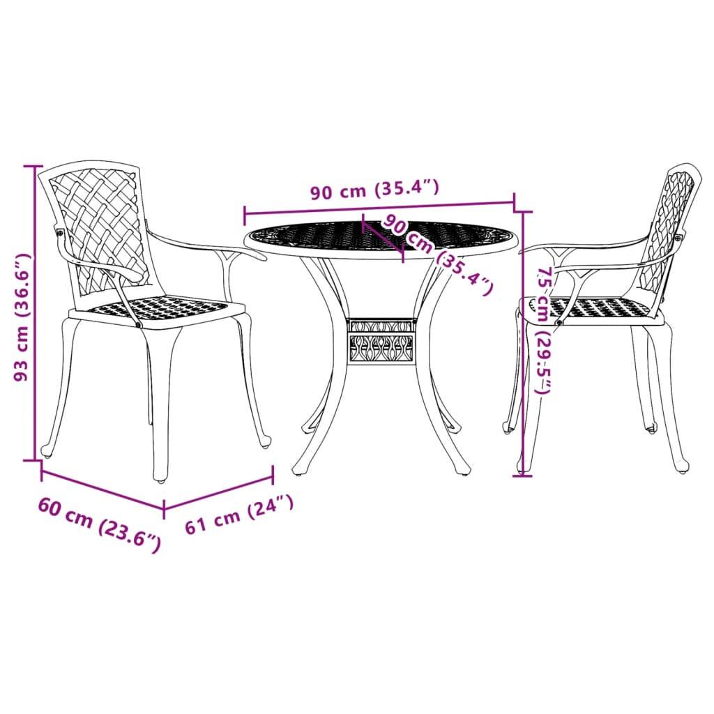 vidaXL 3-tlg. Bistro-Set Weiß Aluminiumguss