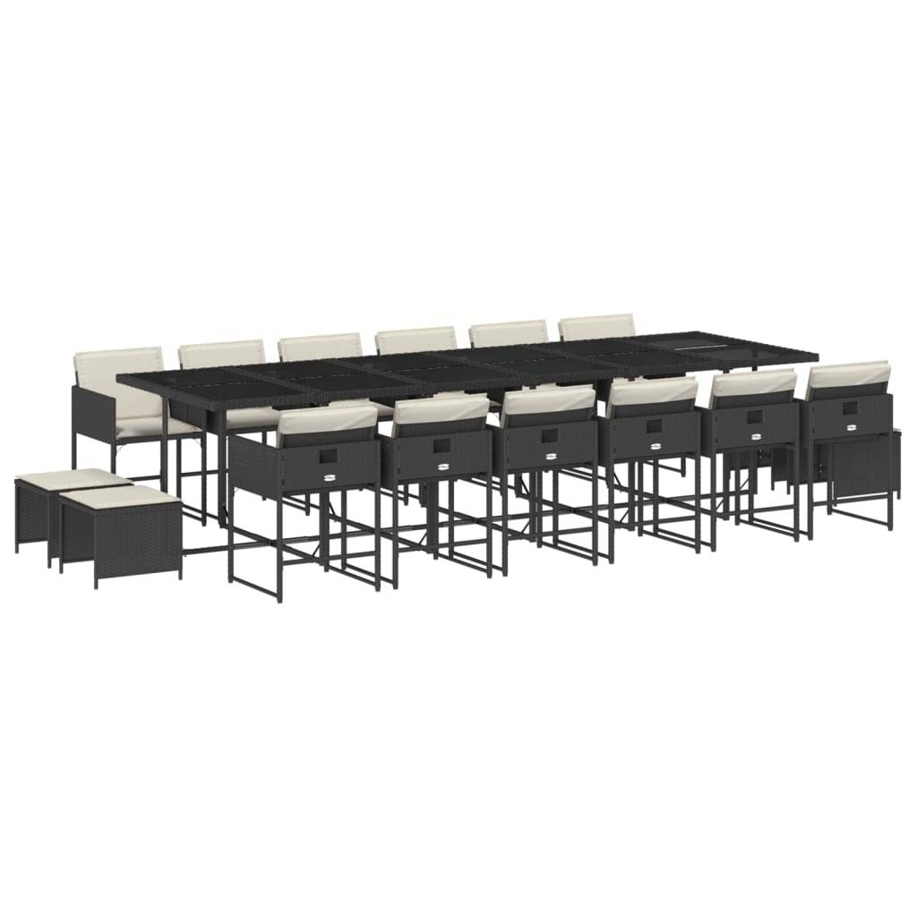 vidaXL 17-tlg. Garten-Essgruppe mit Kissen Schwarz Poly Rattan