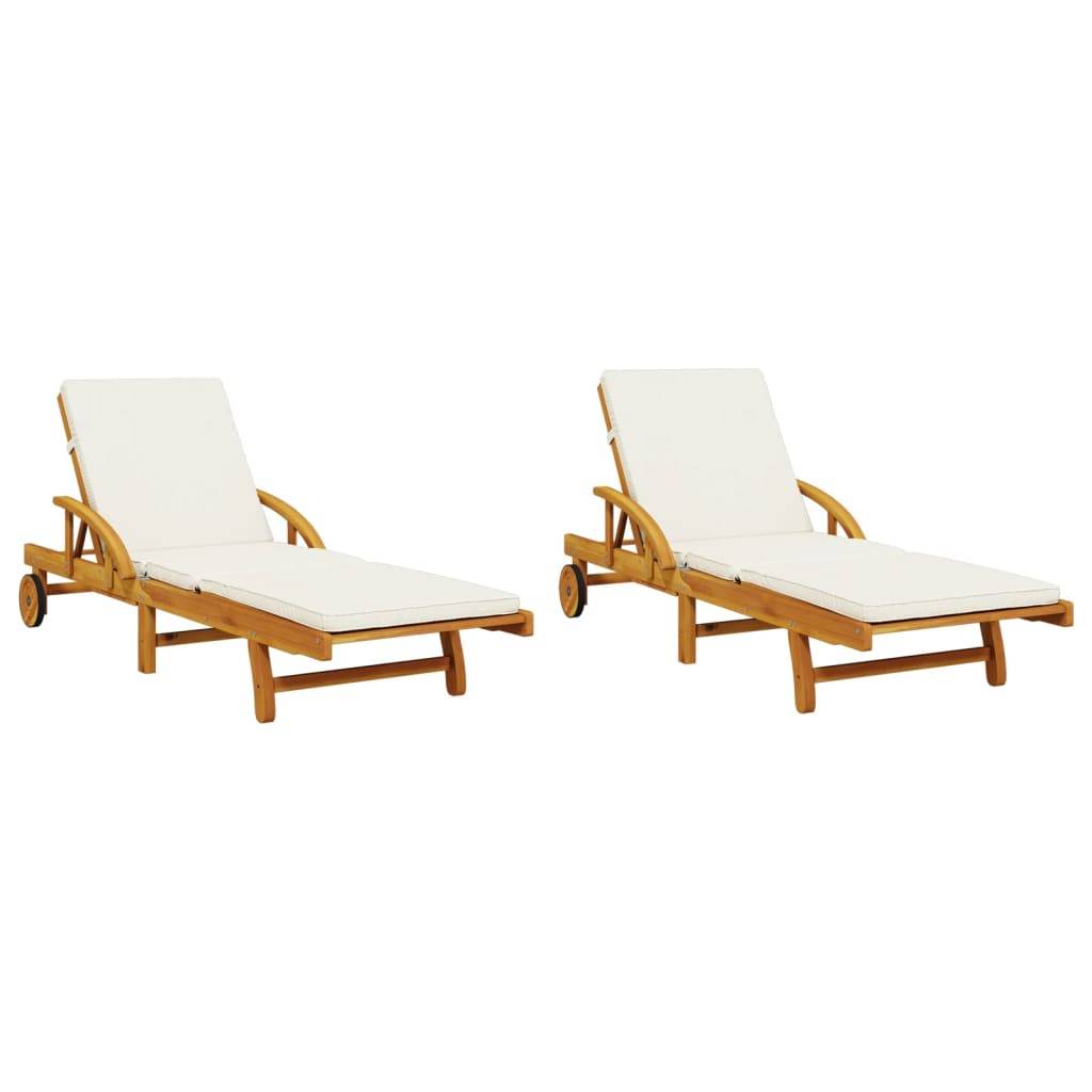 vidaXL Sonnenliegen 2 Stk. mit Auflagen 200x68x83 cm Massivholz Akazie