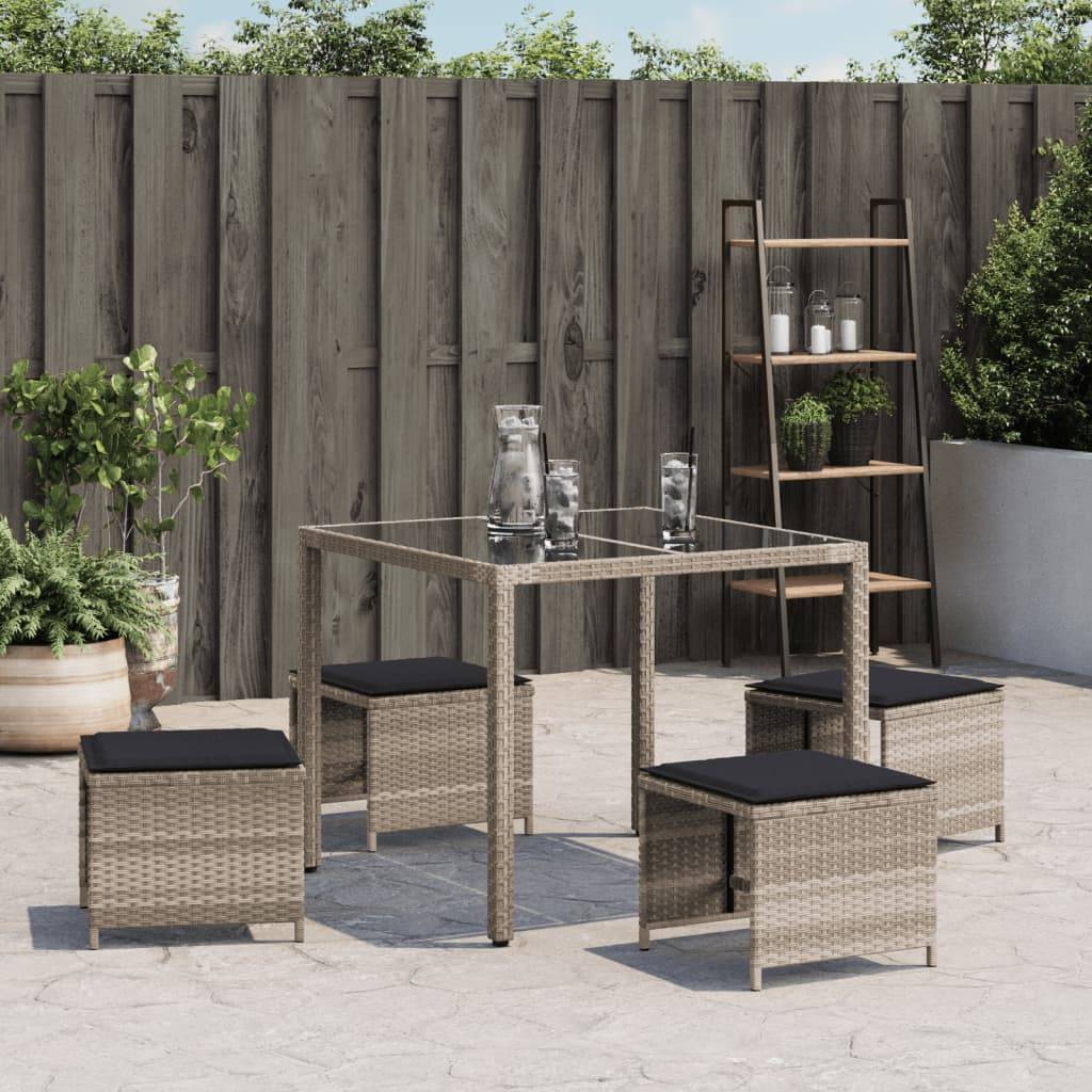 vidaXL Gartenhocker mit Kissen 4 Stk. Hellgrau 40x40x35 cm Poly Rattan
