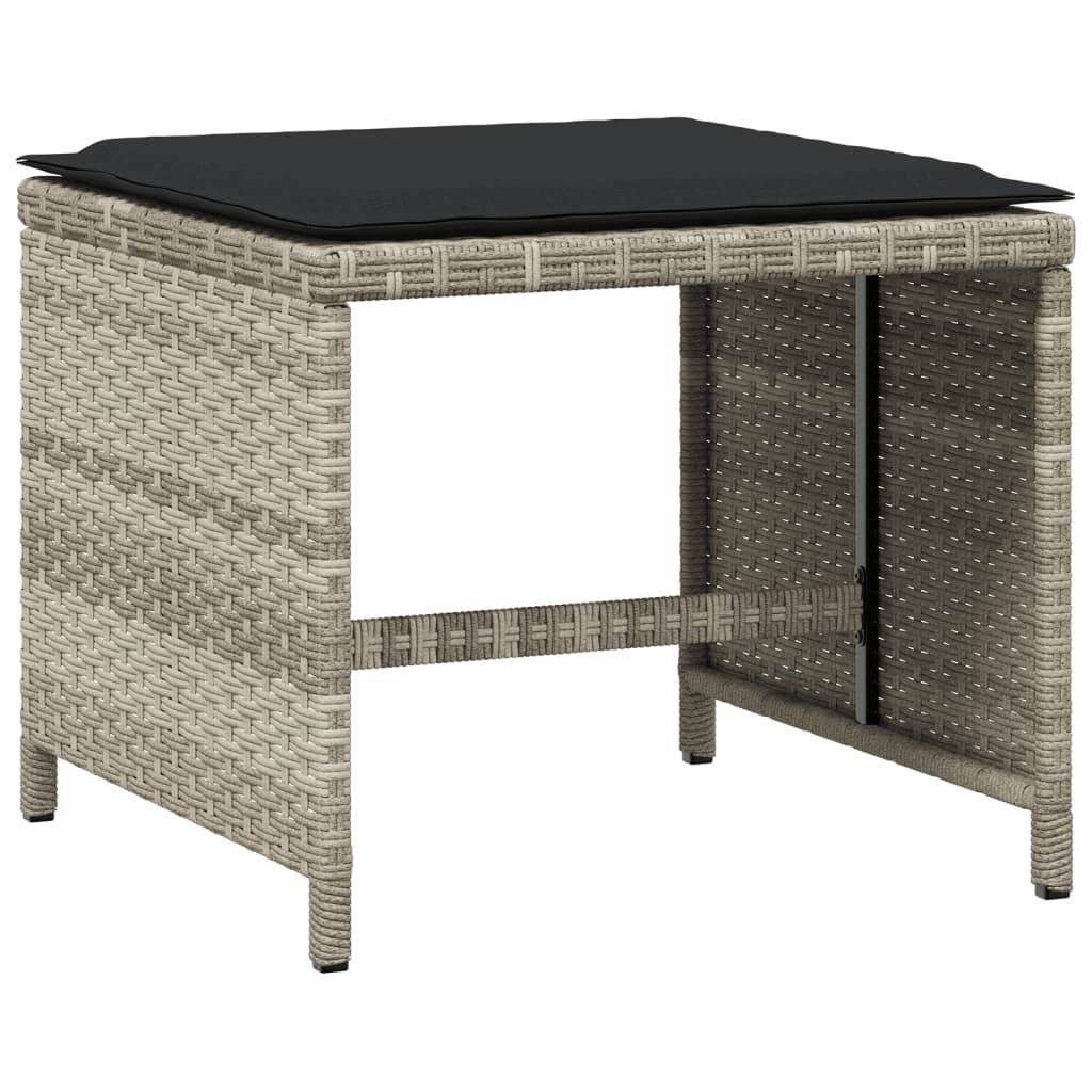 vidaXL Gartenhocker mit Kissen 4 Stk. Hellgrau 40x40x35 cm Poly Rattan
