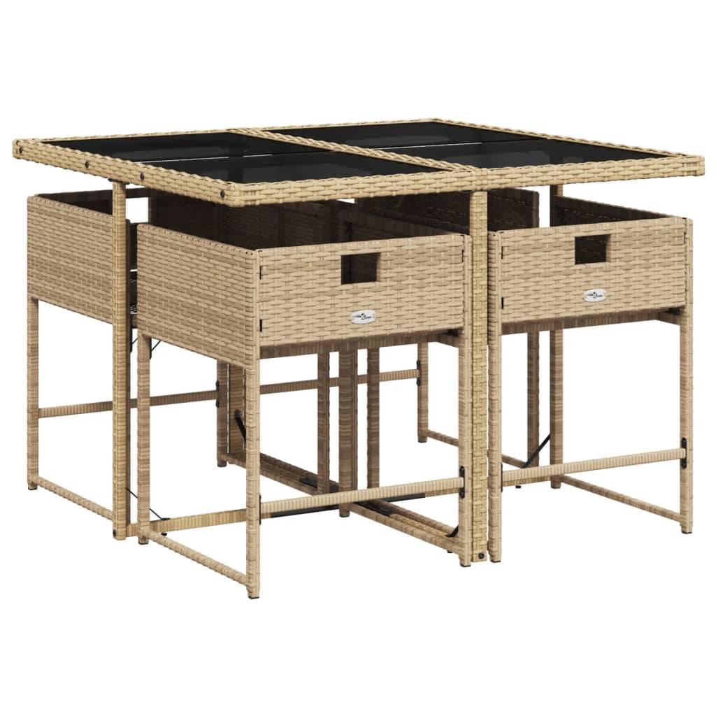 vidaXL 5-tlg. Garten-Essgruppe mit Kissen Beige Poly Rattan