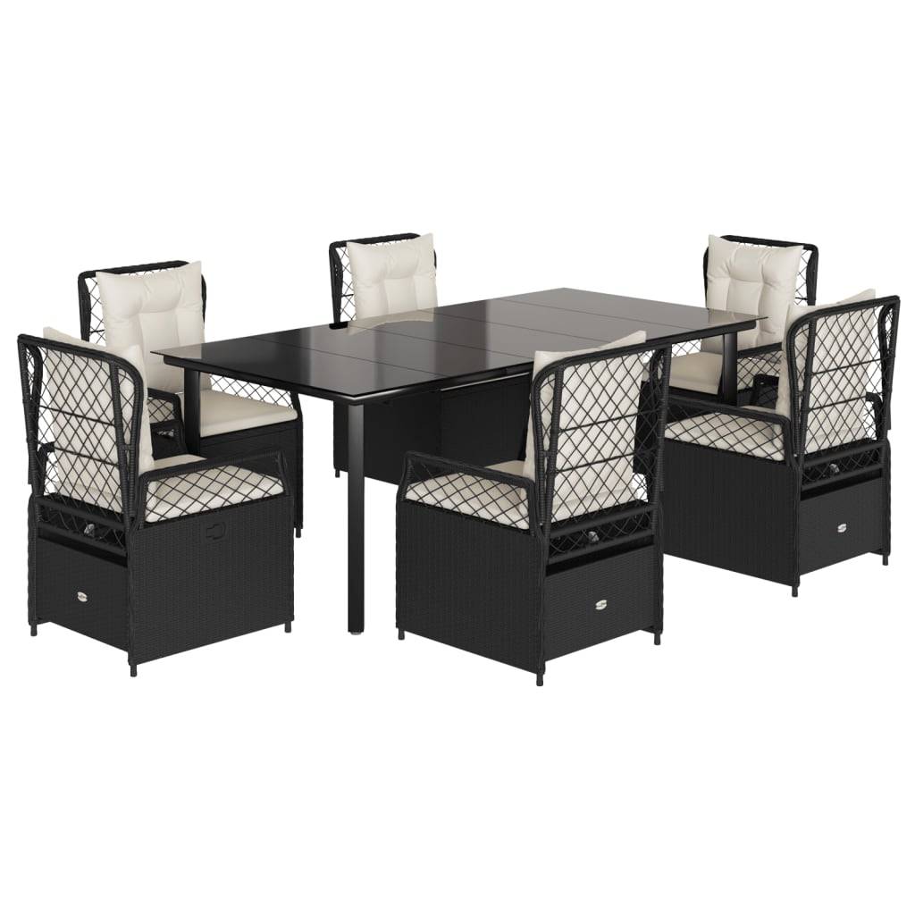 vidaXL 7-tlg. Garten-Essgruppe mit Kissen Schwarz Poly Rattan