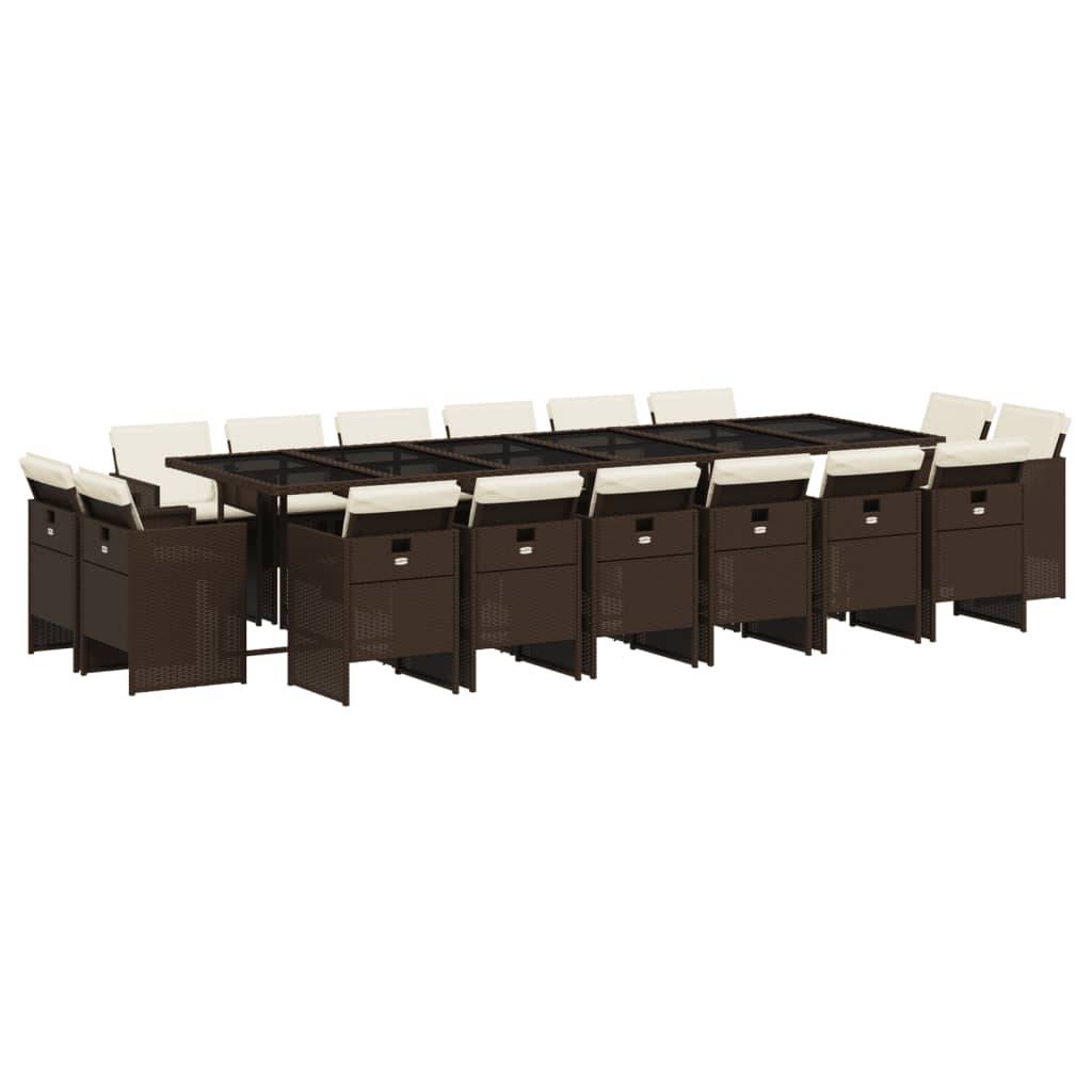 vidaXL 17-tlg. Garten-Essgruppe mit Kissen Braun Poly Rattan