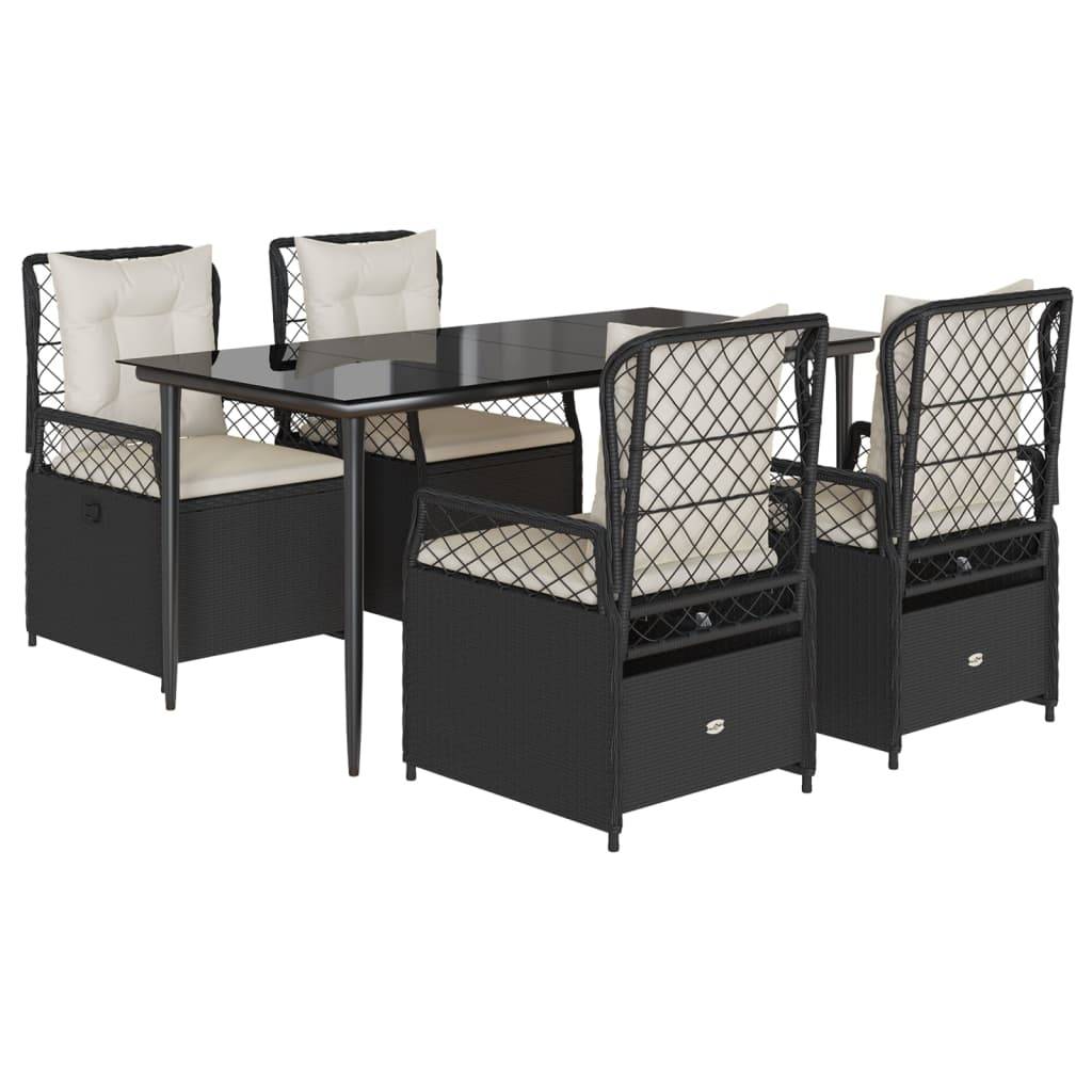 vidaXL 5-tlg. Garten-Essgruppe mit Kissen Schwarz Poly Rattan