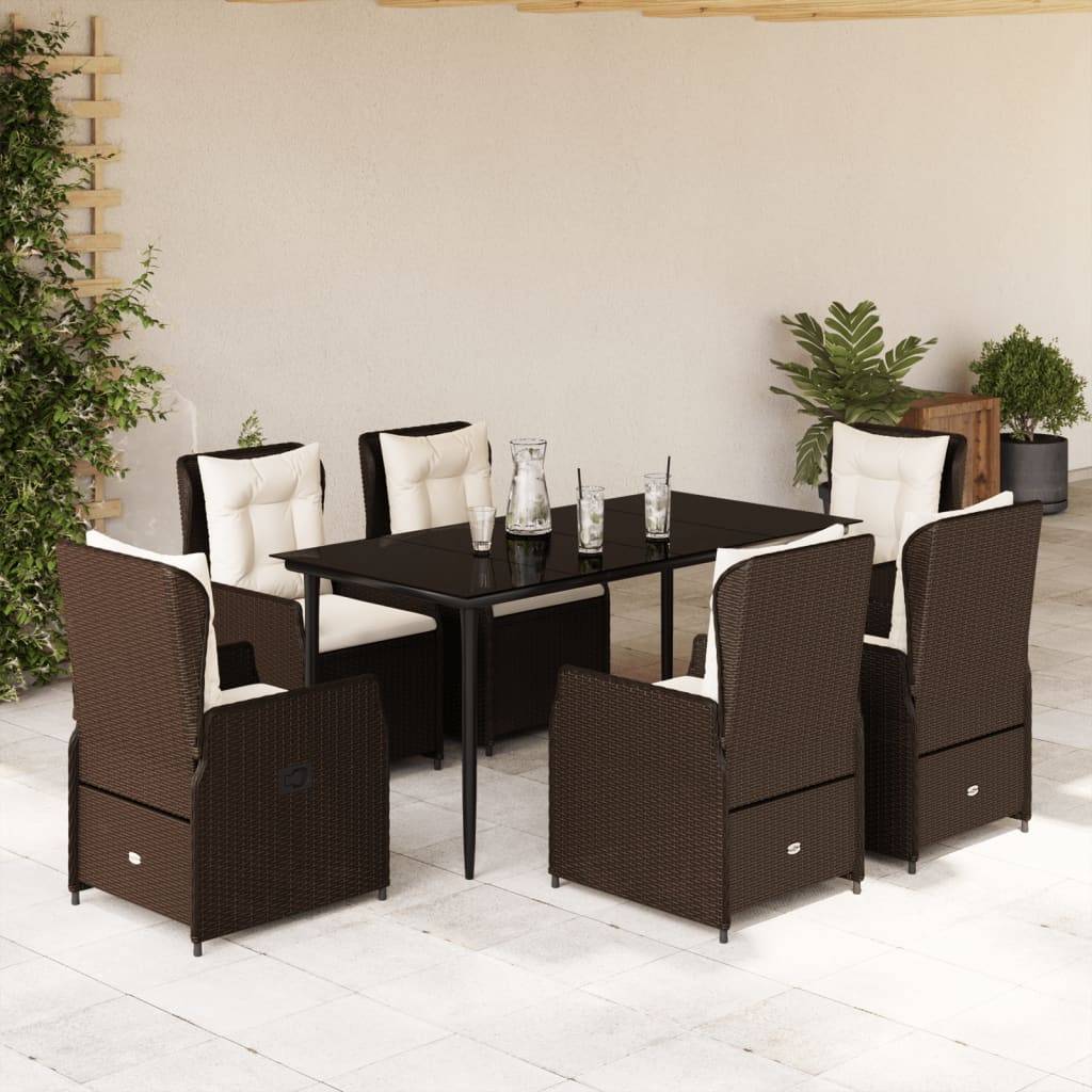 vidaXL 7-tlg. Garten-Essgruppe mit Kissen Braun Poly Rattan