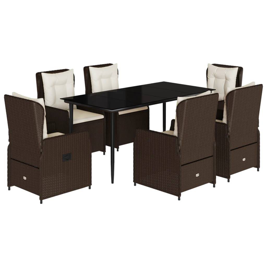 vidaXL 7-tlg. Garten-Essgruppe mit Kissen Braun Poly Rattan