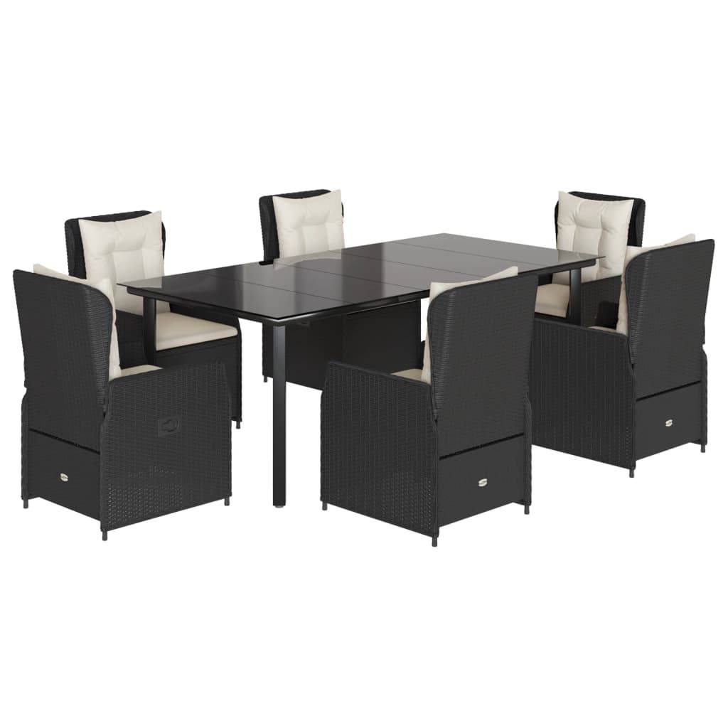 vidaXL 7-tlg. Garten-Essgruppe mit Kissen Schwarz Poly Rattan