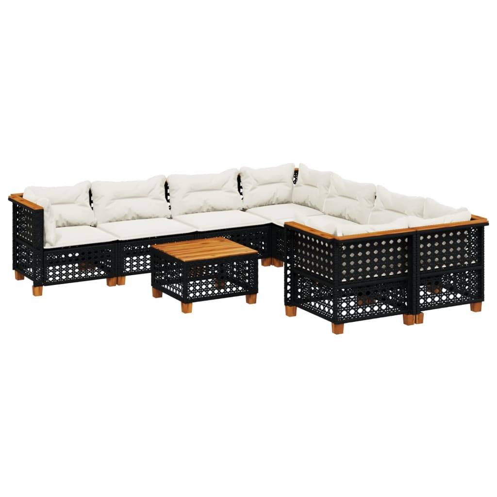 vidaXL 9-tlg. Garten-Sofagarnitur mit Kissen Schwarz Poly Rattan