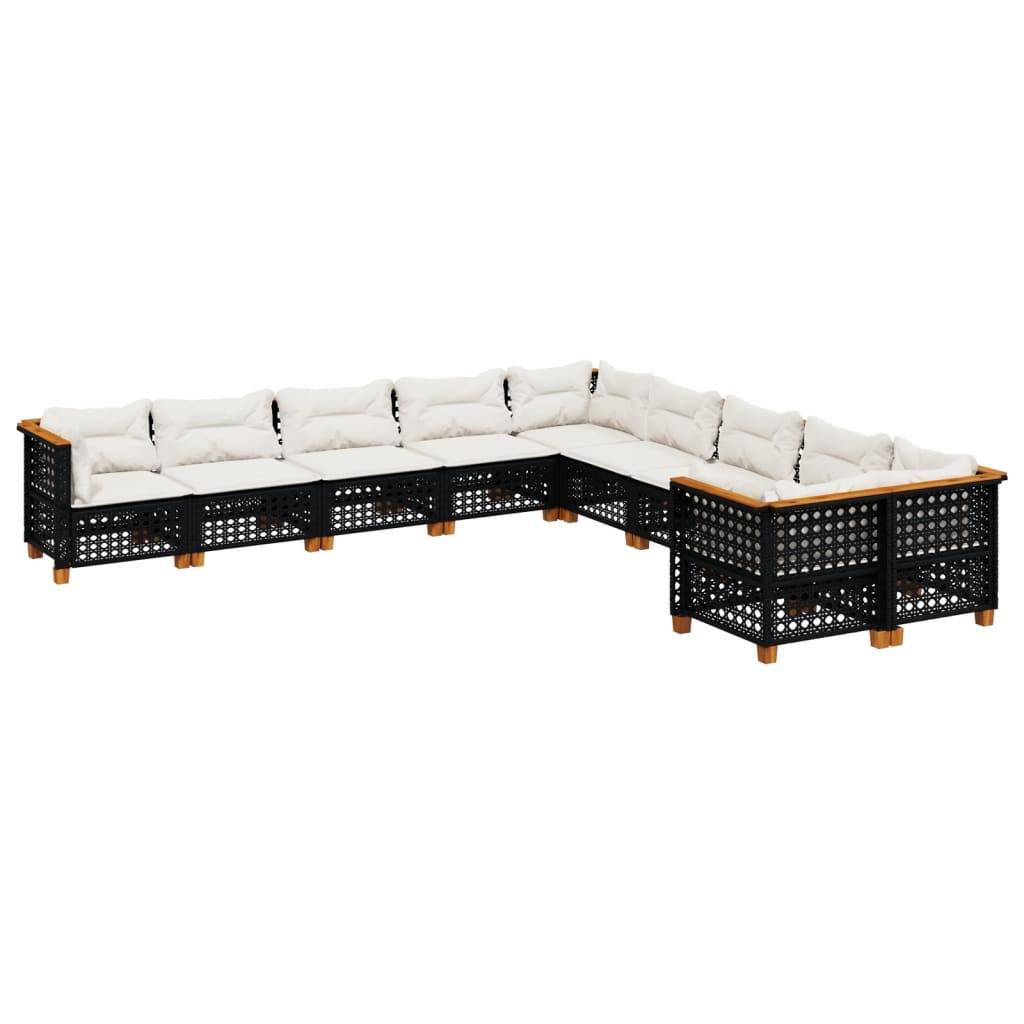 vidaXL 10-tlg. Garten-Sofagarnitur mit Kissen Schwarz Poly Rattan