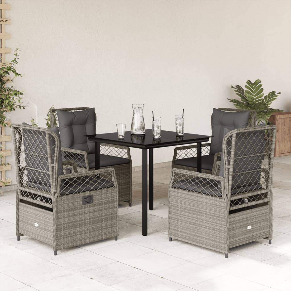 vidaXL 5-tlg. Garten-Essgruppe mit Kissen Hellgrau Poly Rattan