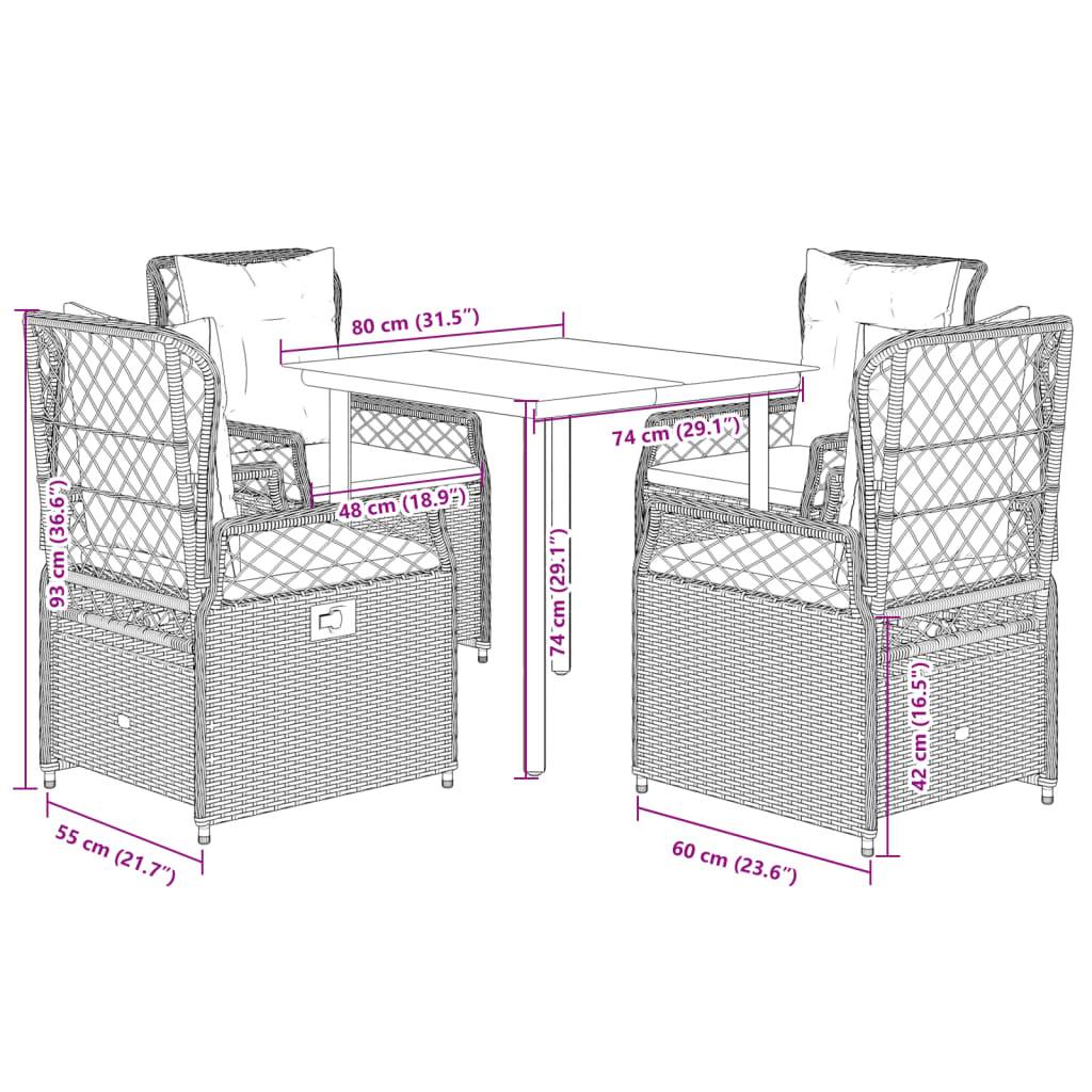 vidaXL 5-tlg. Garten-Essgruppe mit Kissen Hellgrau Poly Rattan