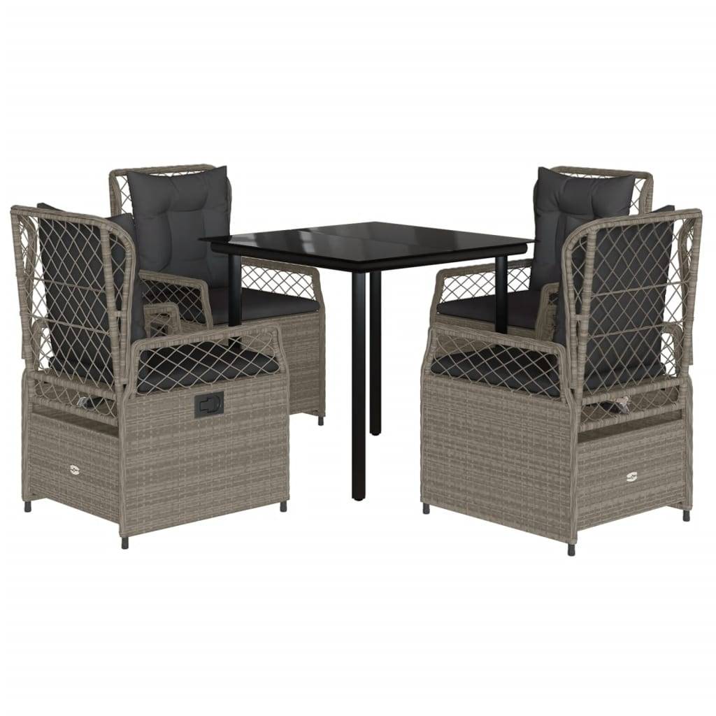 vidaXL 5-tlg. Garten-Essgruppe mit Kissen Hellgrau Poly Rattan