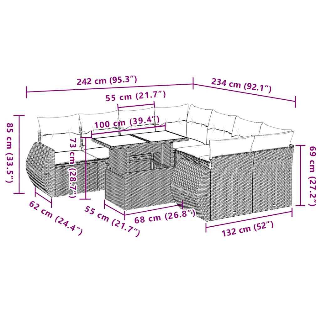 vidaXL 9-tlg. Garten-Sofagarnitur mit Kissen Schwarz Poly Rattan