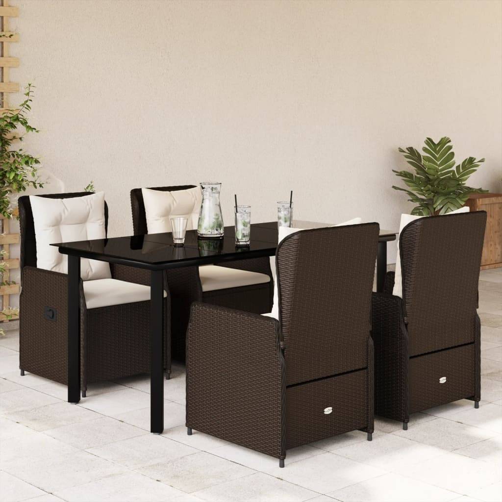 vidaXL 5-tlg. Garten-Essgruppe mit Kissen Braun Poly Rattan