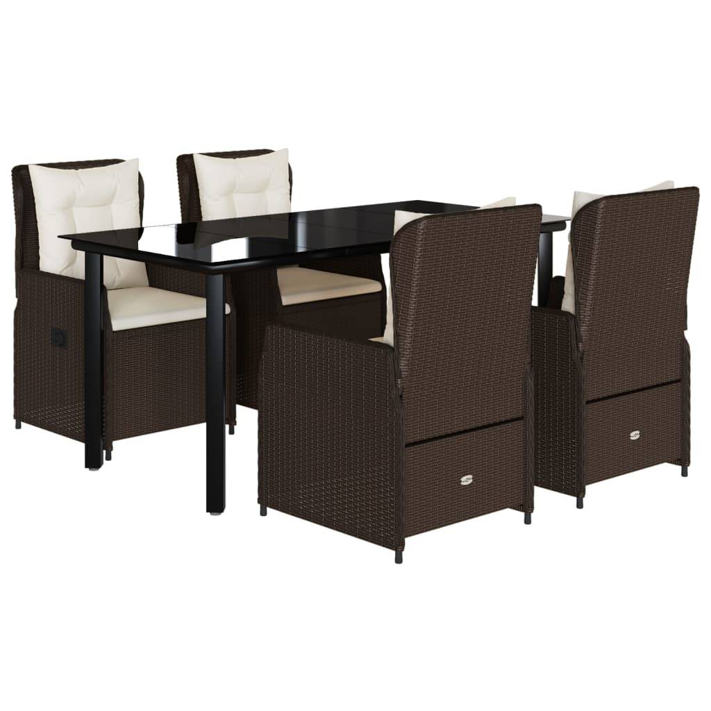 vidaXL 5-tlg. Garten-Essgruppe mit Kissen Braun Poly Rattan