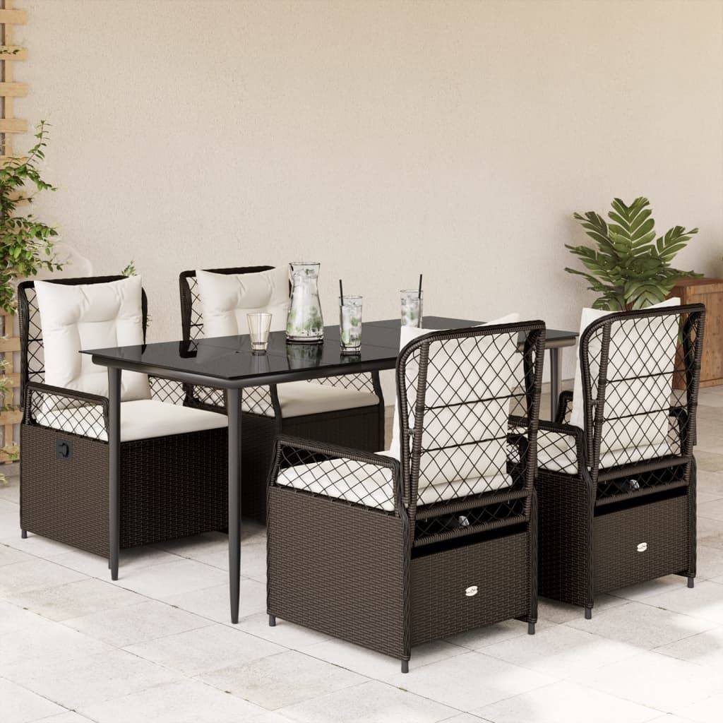 vidaXL 5-tlg. Garten-Essgruppe mit Kissen Braun Poly Rattan