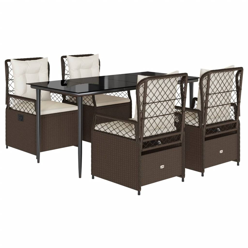 vidaXL 5-tlg. Garten-Essgruppe mit Kissen Braun Poly Rattan