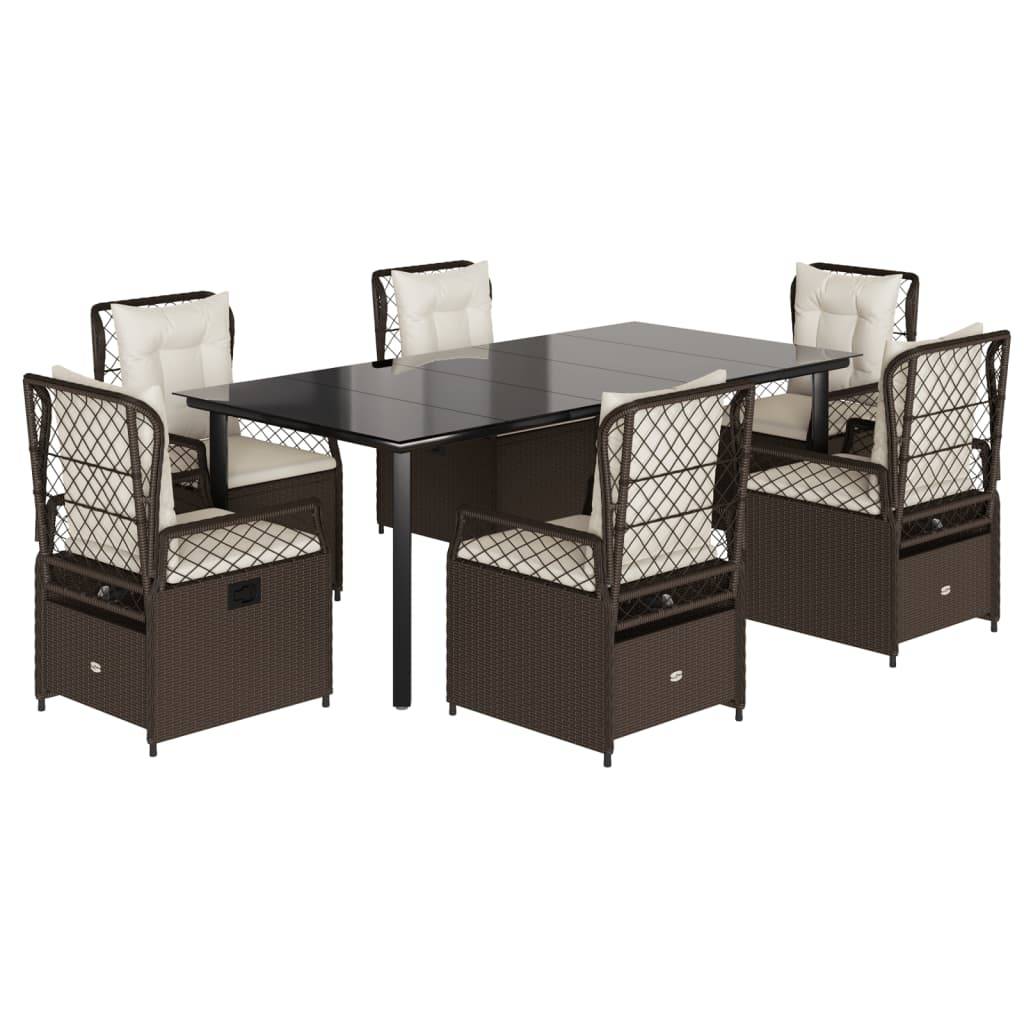 vidaXL 7-tlg. Garten-Essgruppe mit Kissen Braun Poly Rattan