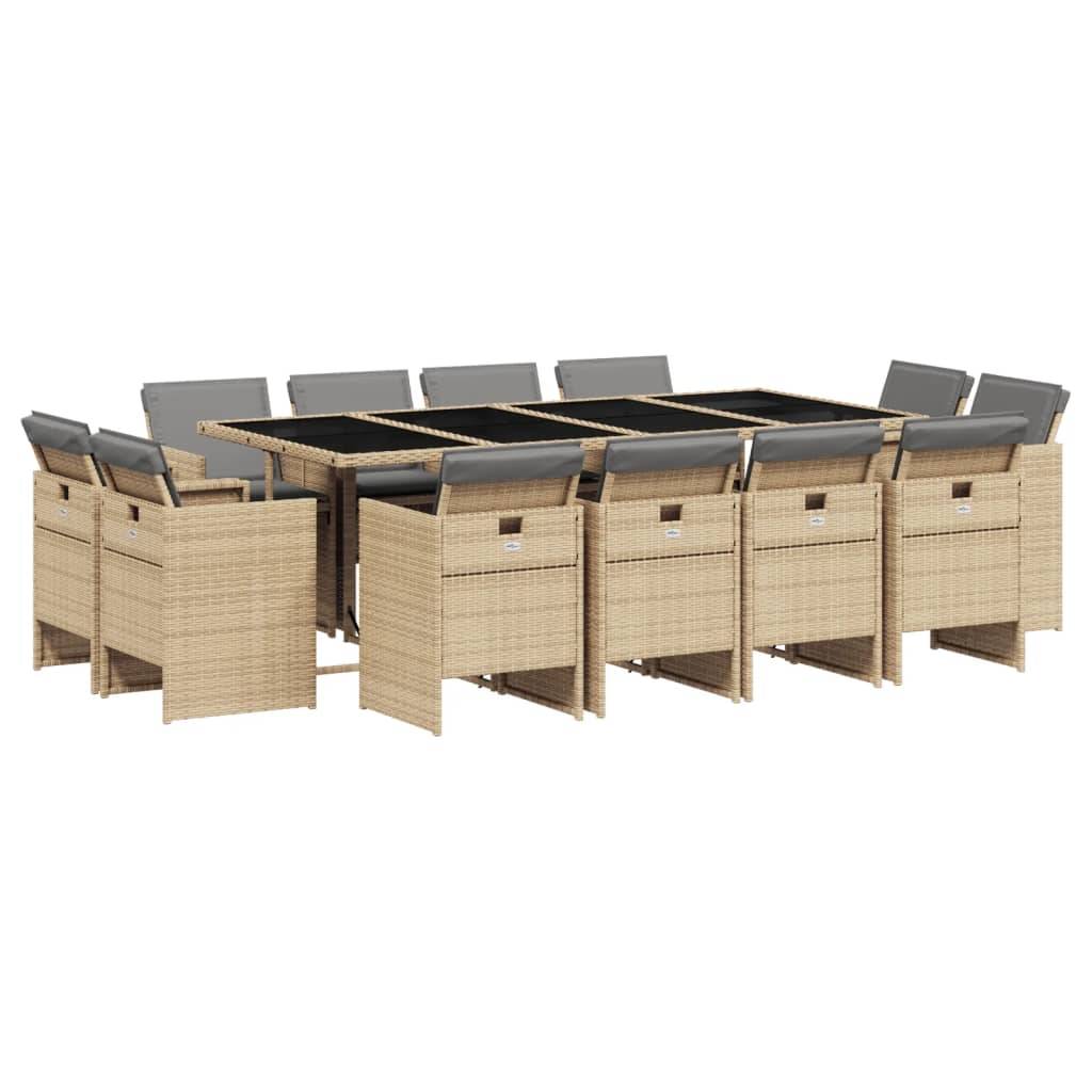 vidaXL 13-tlg. Garten-Essgruppe mit Kissen Beigemischung Poly Rattan