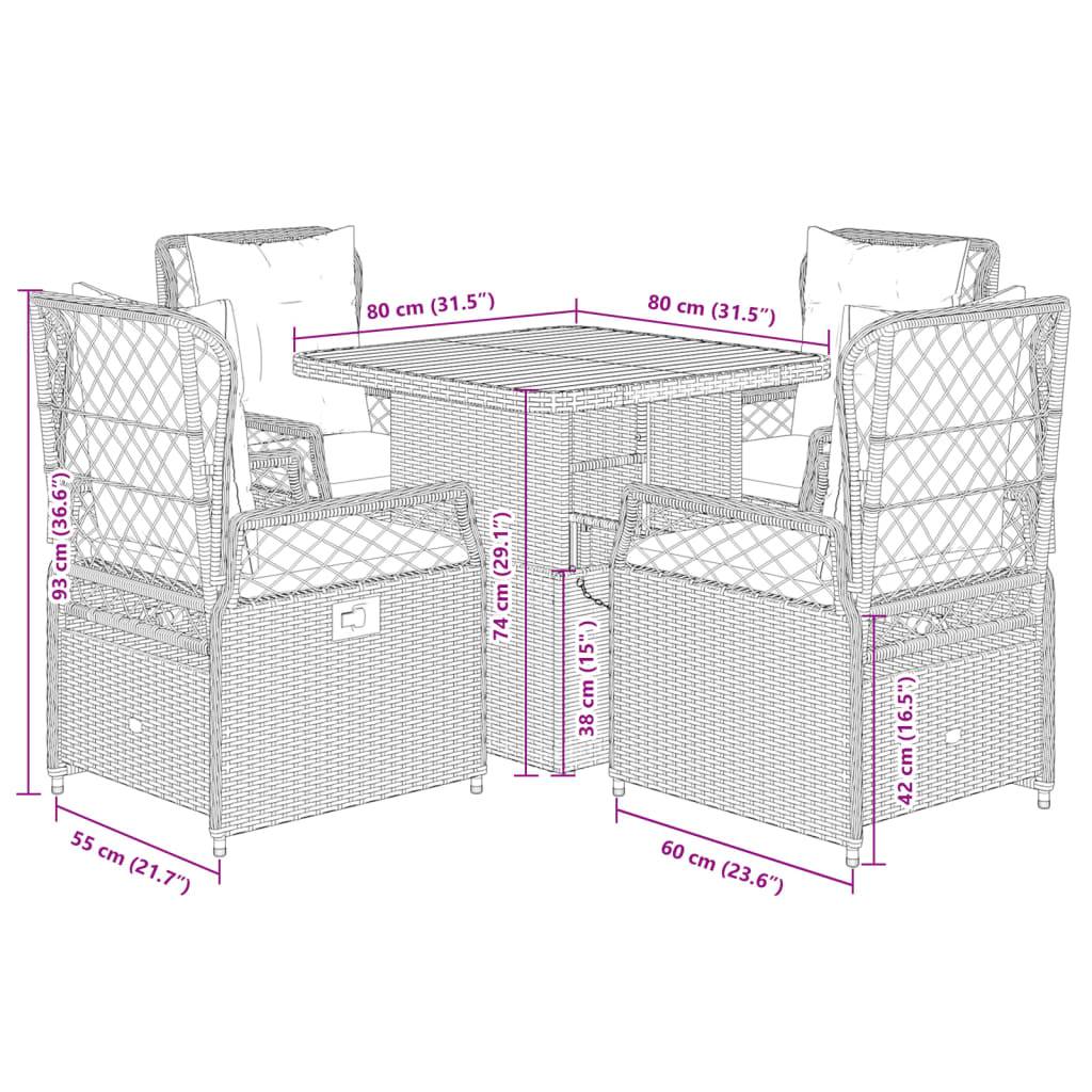 vidaXL 5-tlg. Garten-Essgruppe mit Kissen Grau Poly Rattan
