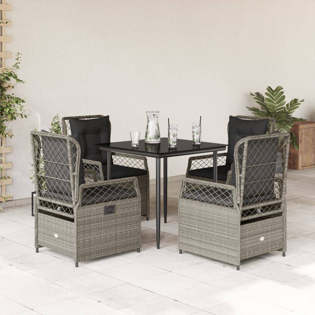 vidaXL 5-tlg. Garten-Essgruppe mit Kissen Hellgrau Poly Rattan
