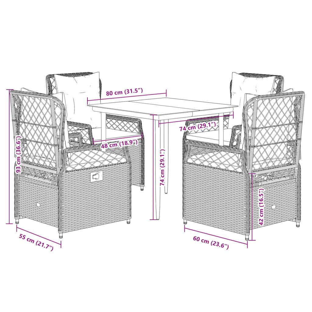 vidaXL 5-tlg. Garten-Essgruppe mit Kissen Hellgrau Poly Rattan