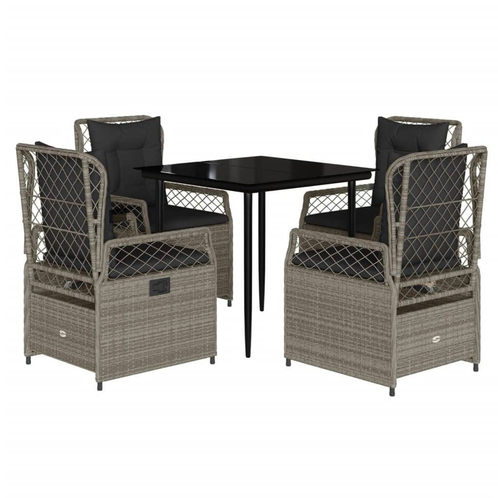 vidaXL 5-tlg. Garten-Essgruppe mit Kissen Hellgrau Poly Rattan
