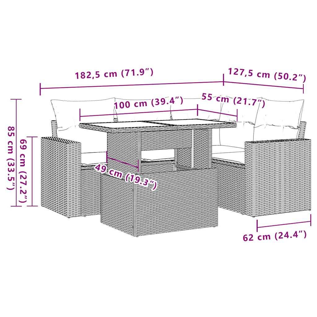 vidaXL 5-tlg. Garten-Sofagarnitur mit Kissen Schwarz Poly Rattan