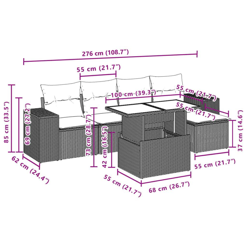 vidaXL 6-tlg. Garten-Sofagarnitur mit Kissen Schwarz Poly Rattan