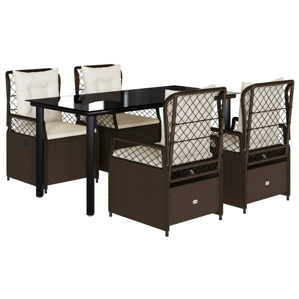 vidaXL 5-tlg. Garten-Essgruppe mit Kissen Braun Poly Rattan