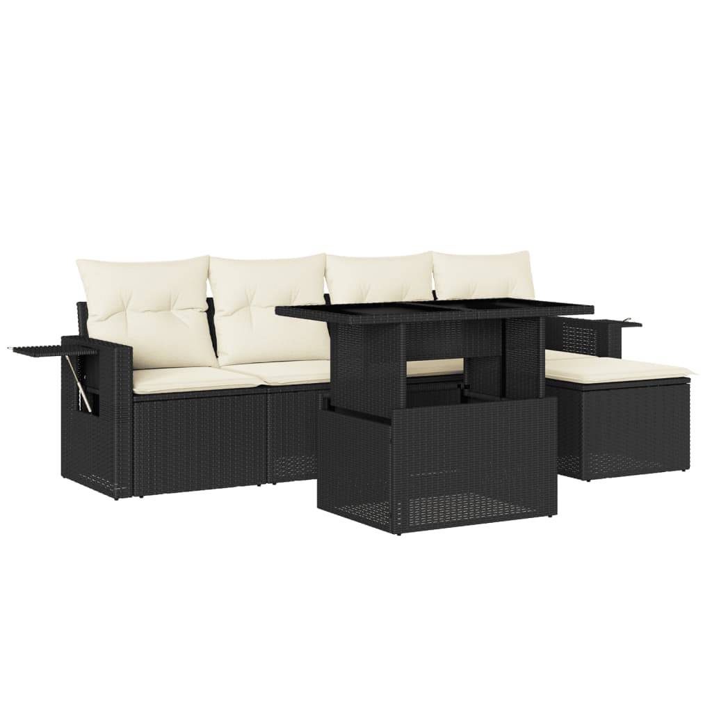 vidaXL 6-tlg. Garten-Sofagarnitur mit Kissen Schwarz Poly Rattan