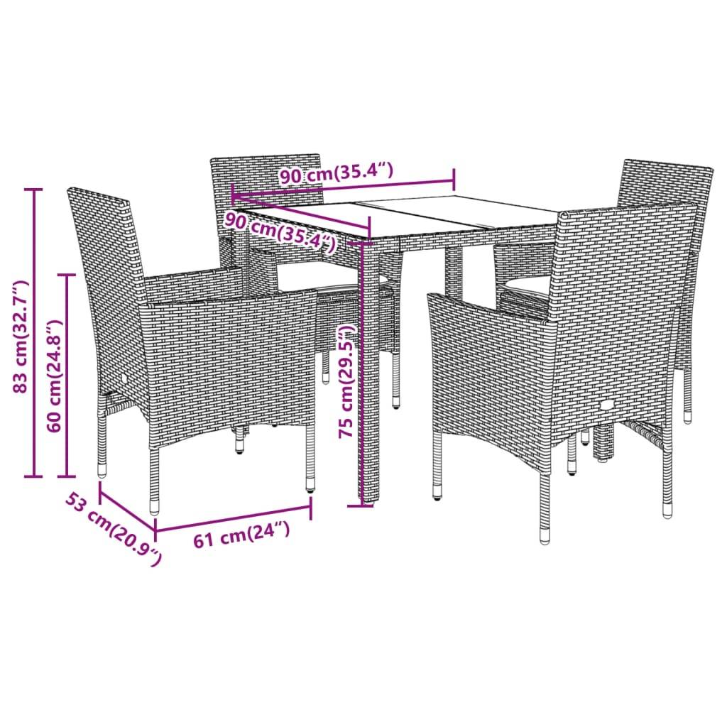vidaXL 5-tlg. Garten-Essgruppe mit Kissen Grau Poly Rattan Akazie