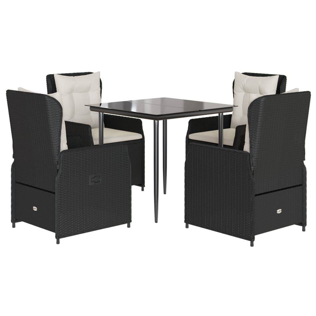 vidaXL 5-tlg. Garten-Essgruppe mit Kissen Schwarz Poly Rattan
