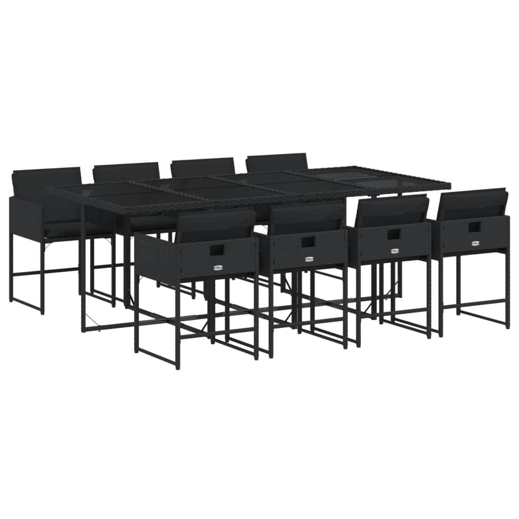 vidaXL 9-tlg. Garten-Essgruppe mit Kissen Schwarz Poly Rattan