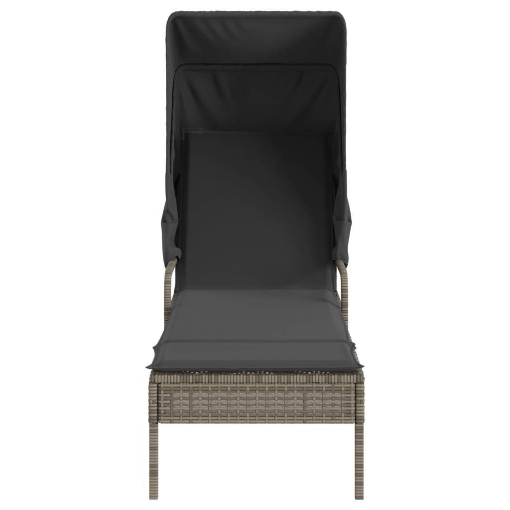vidaXL Sonnenliege mit Dach und Tisch Grau Poly Rattan