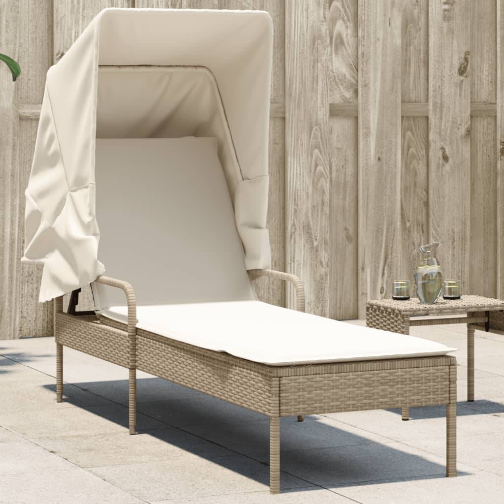vidaXL Sonnenliege mit Dach Beige Poly Rattan