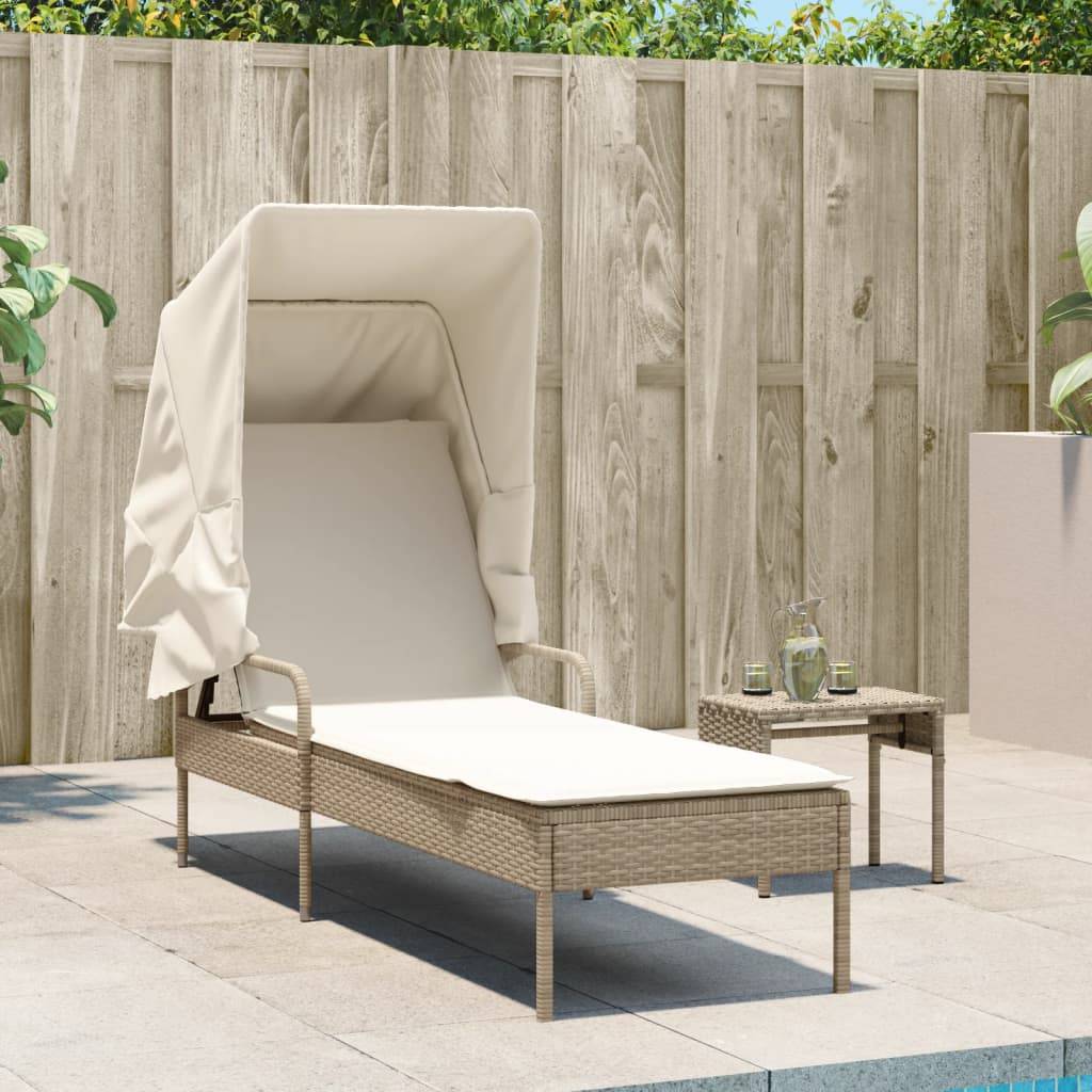 vidaXL Sonnenliege mit Dach Beige Poly Rattan