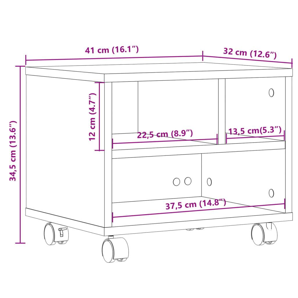 vidaXL Druckerständer mit Rollen Grau Sonoma 41x32x34,5 cm