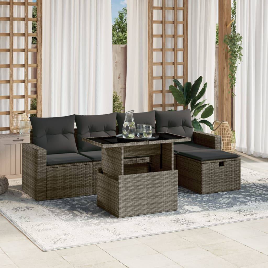 vidaXL 6-tlg. Garten-Sofagarnitur mit Kissen Grau Poly Rattan
